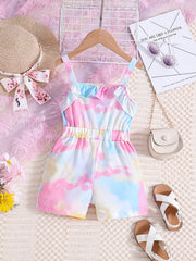 Toddler Girls Tie Dye Ruffle Trim Cami Romper