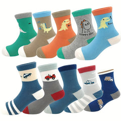 Boy's Cartoon Striped Crew Socks Breathable Casual Style Unisex Socks
