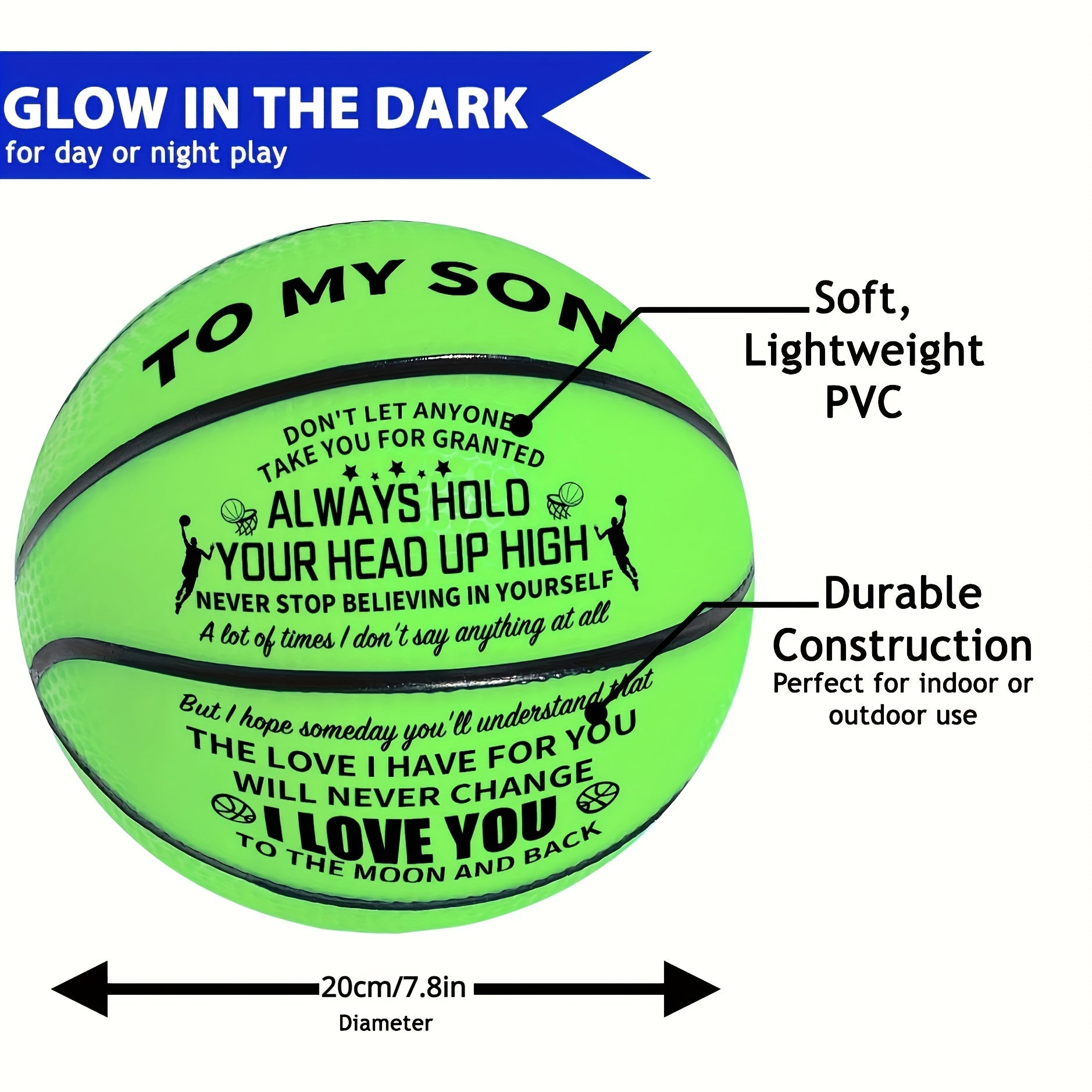 Glow Mini Basketball Green w/ Pump for Outdoor Sports
