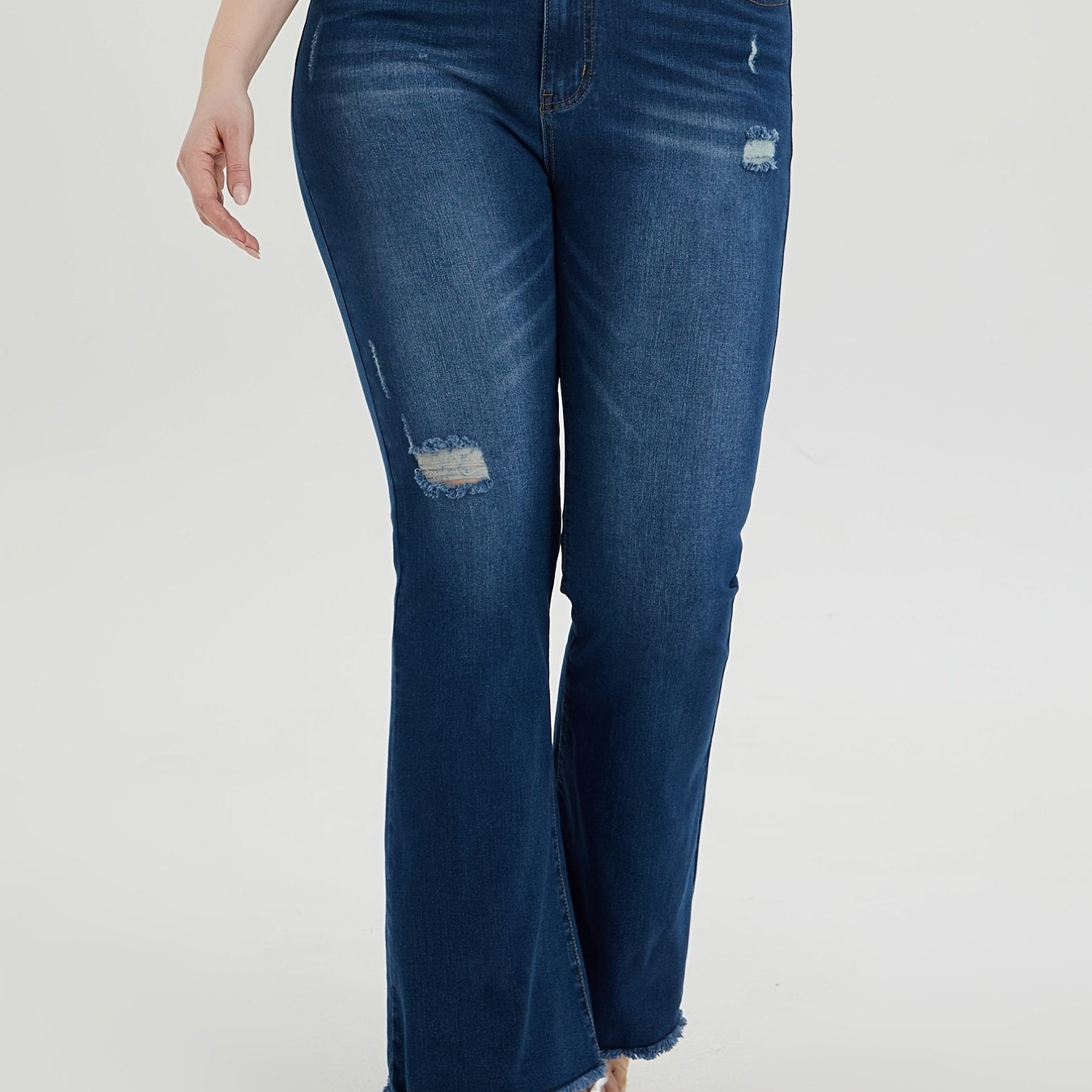 Plus Size Ripped Button Fly Flared Leg Jeans