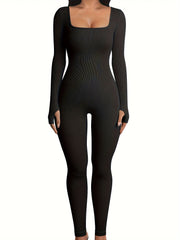 Ribbed Yoga Jumpsuit Seamless Slim Fit Long Sleeve Activewear