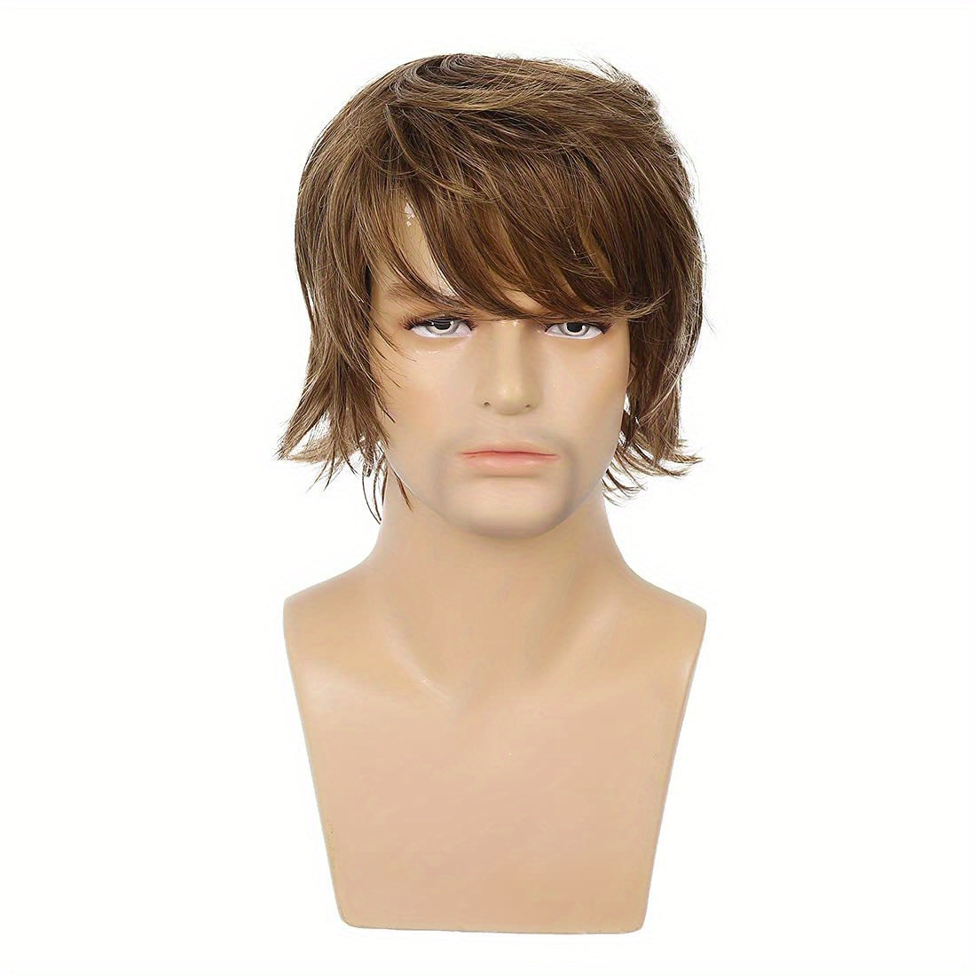 European American Men's Wig Golden Curly Hair 12 Inch