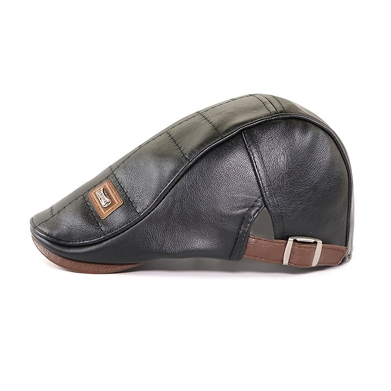 Men's PU Leather Beret Hat Velvet Lined Fishing Hat