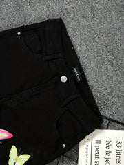 Butterfly Print Stretchy Denim Pants Skinny Jeans