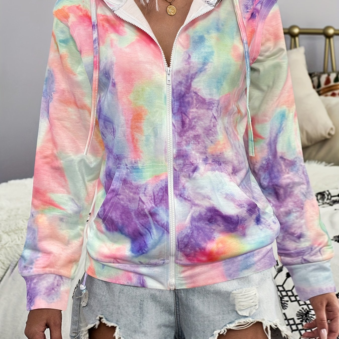 Tie Dye Zip Up Hoodie Women's Sweatshirt