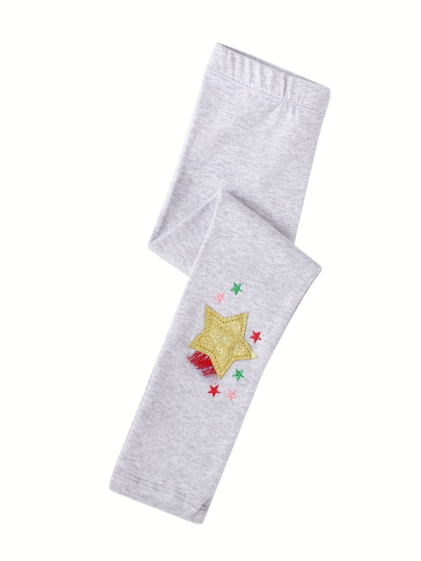Girls Unicorn Star Leggings Soft Cotton Embroidered Slim Fit
