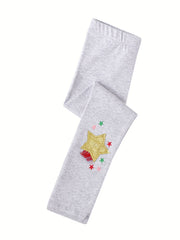 Girls Unicorn Star Leggings Soft Cotton Embroidered Slim Fit