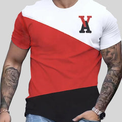 Letter Pattern Men's Short Sleeve T-shirt Contrast Street Style