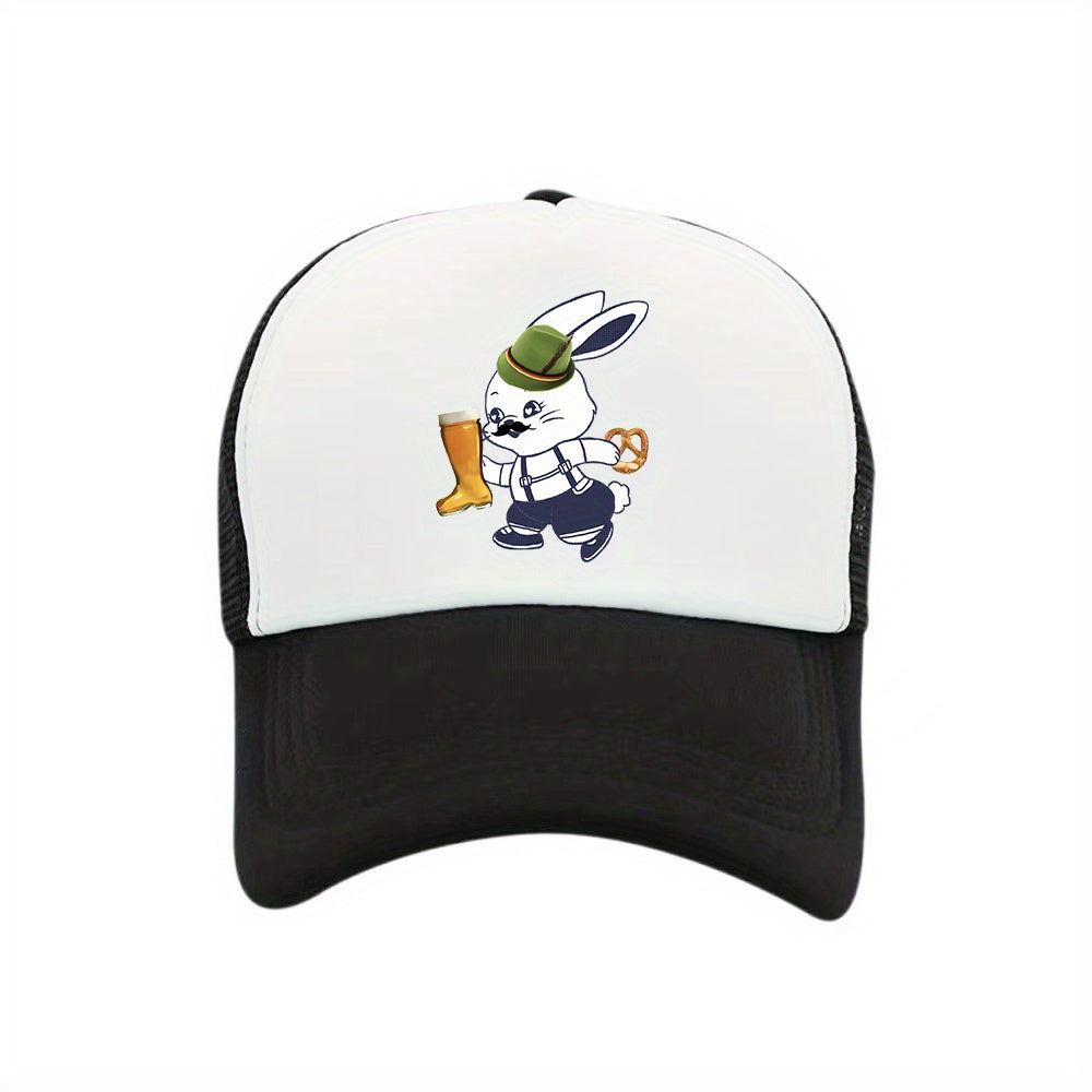 Beer Rabbit Mesh Trucker Hat Anime Print Baseball Cap Dad Hat