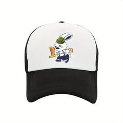Beer Rabbit Mesh Trucker Hat Anime Print Baseball Cap Dad Hat