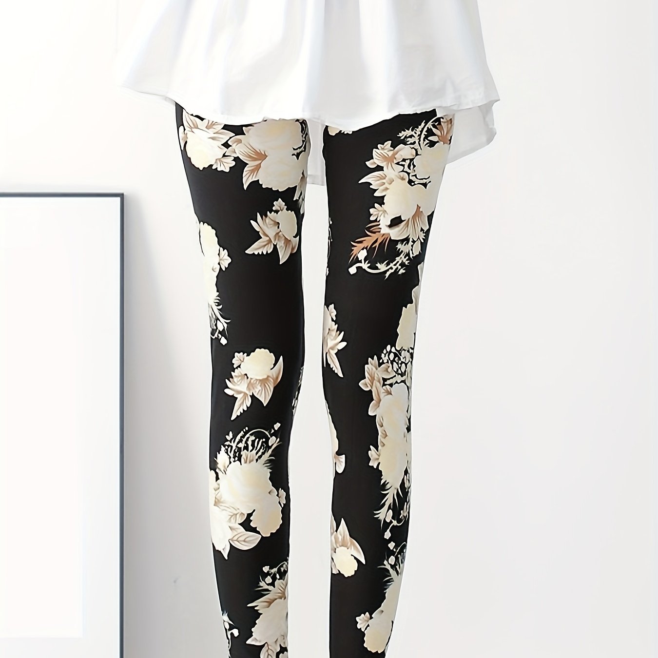 Floral Print Skinny Leggings Casual Stretchy Leggings