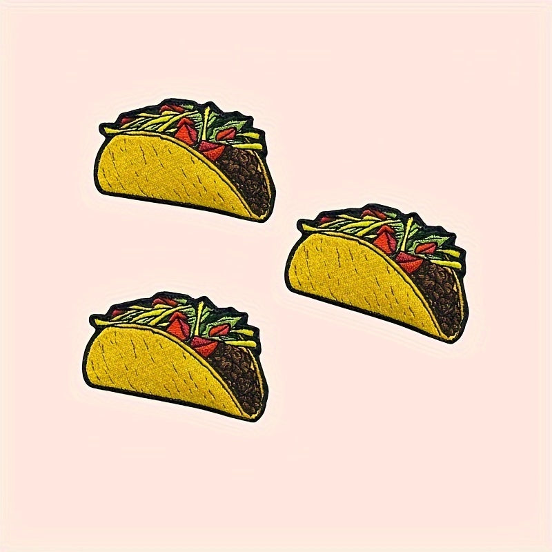 3pcs Taco Morale Patches Embroidered Applique Fastener Hook & Loop Emblem