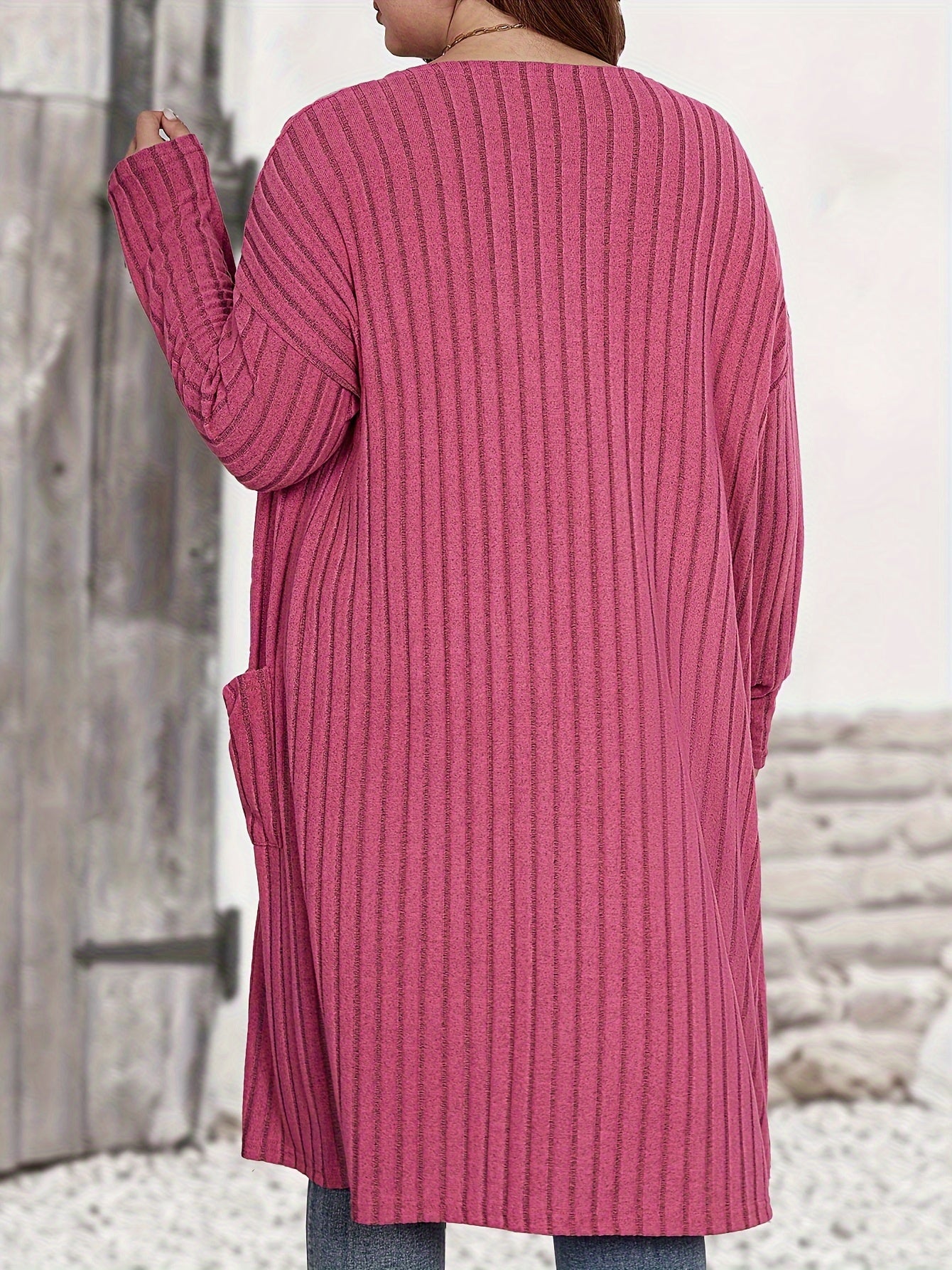 Solid Ribbed Long Sleeve Open Front Knit Cardigan