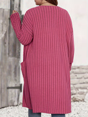 Solid Ribbed Long Sleeve Open Front Knit Cardigan