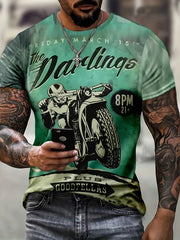 Motorcyclist Print T shirt Men's Casual Street Style Round Neck Tee Shirt