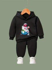 Girls Cartoon Cake Hooded Sweatshirt Set Long Sleeve Solid Sweatpants
