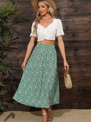 Boho Ditsy Floral Print High Waist Skirts - Ruched Maxi Summer Skirts