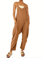 Solid Spaghetti Jumpsuit Vacation Sleeveless Zipper Jumpsuit