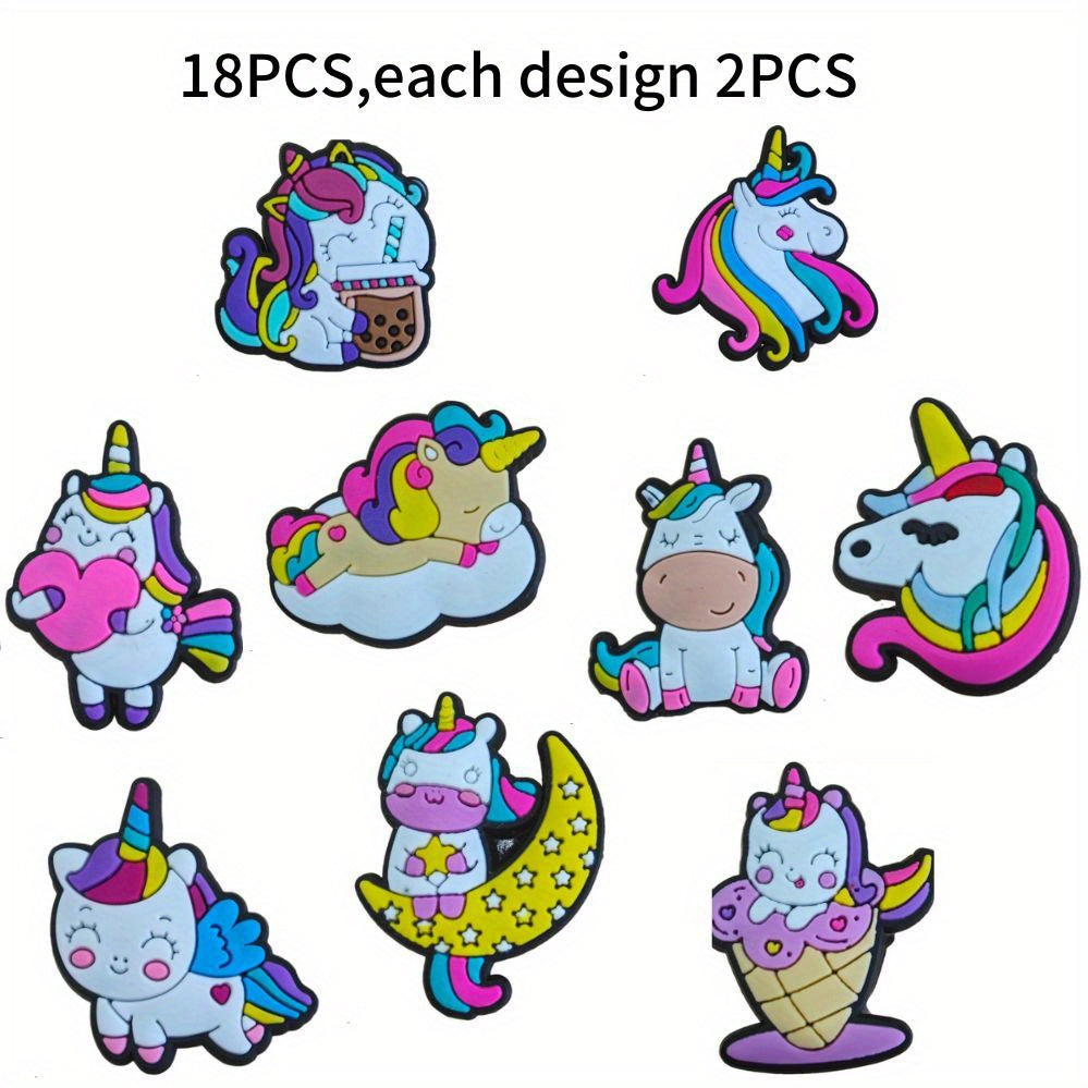 18PCS Unicorn Shoe Charms For Bubble Slides Sandals PVC Shoe Decor