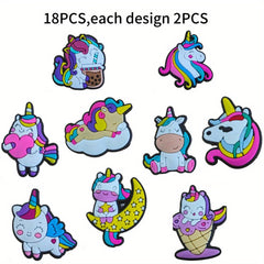 18PCS Unicorn Shoe Charms For Bubble Slides Sandals PVC Shoe Decor