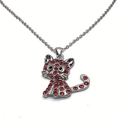 Glittery Kitten Rhinestone Necklace for Kids