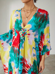 Boho Tie Dye Batwing Beach Cover Up