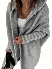 Solid Long Sleeve Hooded Sweater Cardigan
