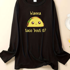 Lounge Top Women's Plus Cartoon Print Long Sleeve Round Neck Sleep Tee