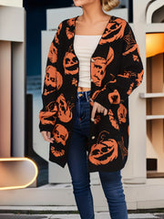 Pumpkin Pattern V Neck Button Up Cardigan Sweater