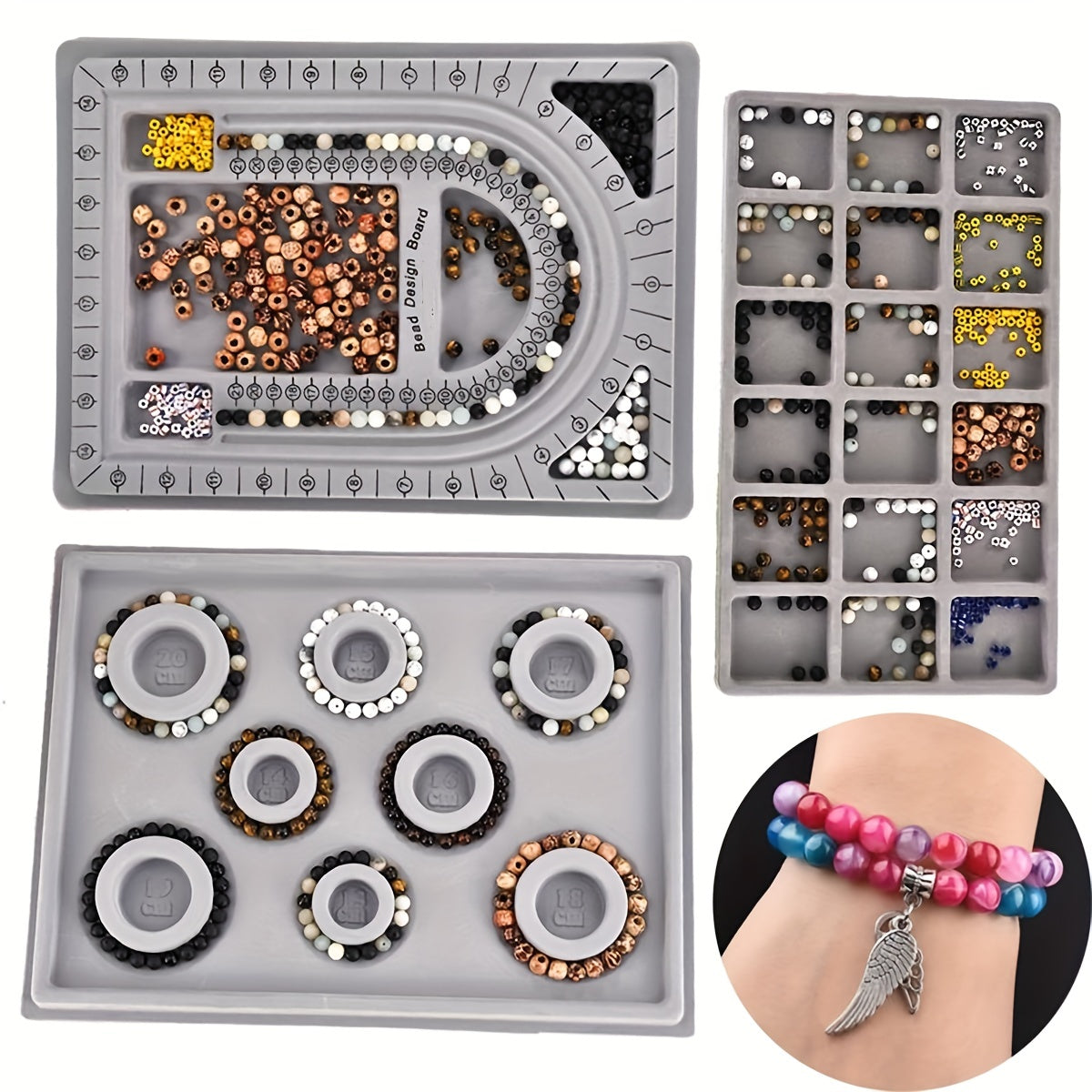 3pcs DIY Beading Tray Bead Board Bracelet Flocked Bead Board