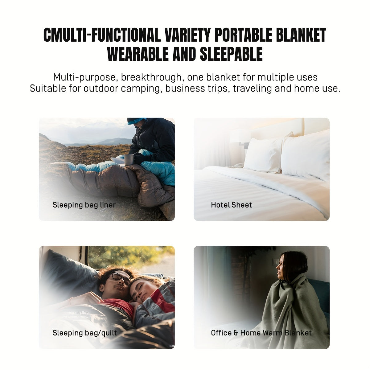 ETROL Windproof Poncho & Sleeping Bag Liner Outdoor Camping Insulated Blanket