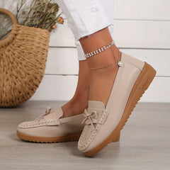 Women's Soft Sole Bow Flat Loafers - Non Slip Outdoor Flats
