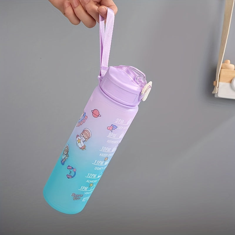 900ml Gradient Plastic Water Bottle Leakproof with Time Scale for Outdoor Sports