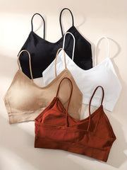 4pcs Ribbed Wireless Bras, Comfy & Breathable Intimates, Lingerie & Underwear