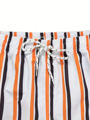 Vertical Stripes Men s Quick Dry Hawaiian Board Shorts With Pockets