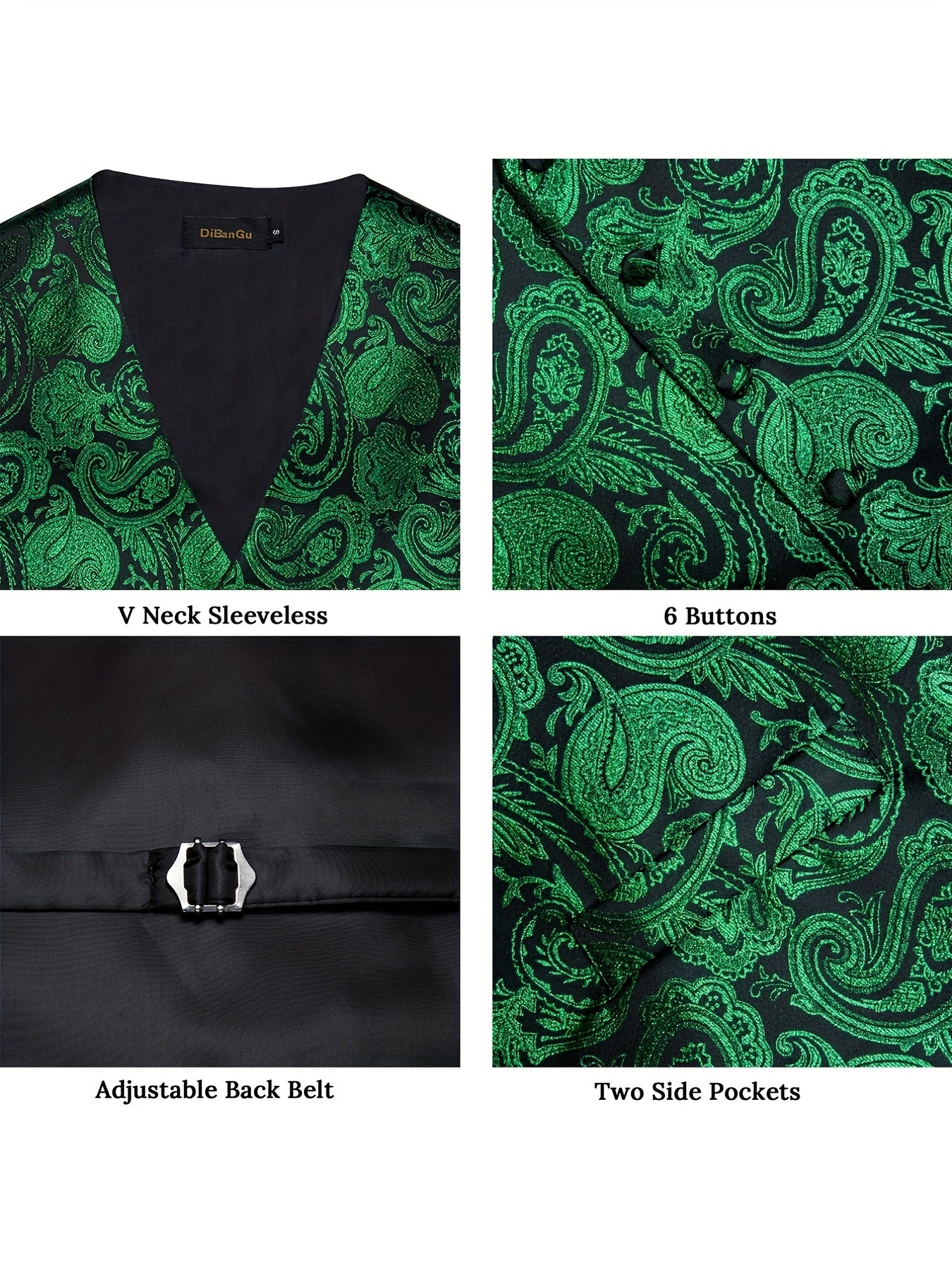 DiBanGu Mens Vest Silk Jacquard Woven Waistcoat Sleeveless Gilet