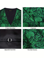 DiBanGu Mens Vest Silk Jacquard Woven Waistcoat Sleeveless Gilet