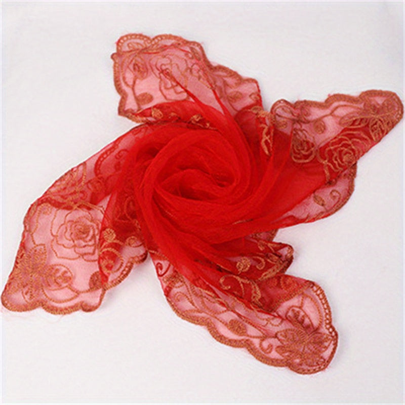 Muslim Embroidered Mesh Gauze Square Scarf Thin Silk Headscarf