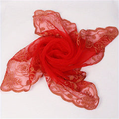Muslim Embroidered Mesh Gauze Square Scarf Thin Silk Headscarf