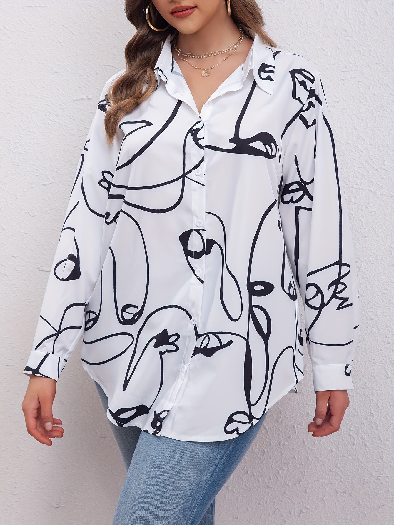 Abstract Stripe Print Button Up Shirt Top