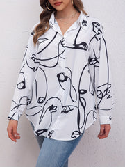 Abstract Stripe Print Button Up Shirt Top