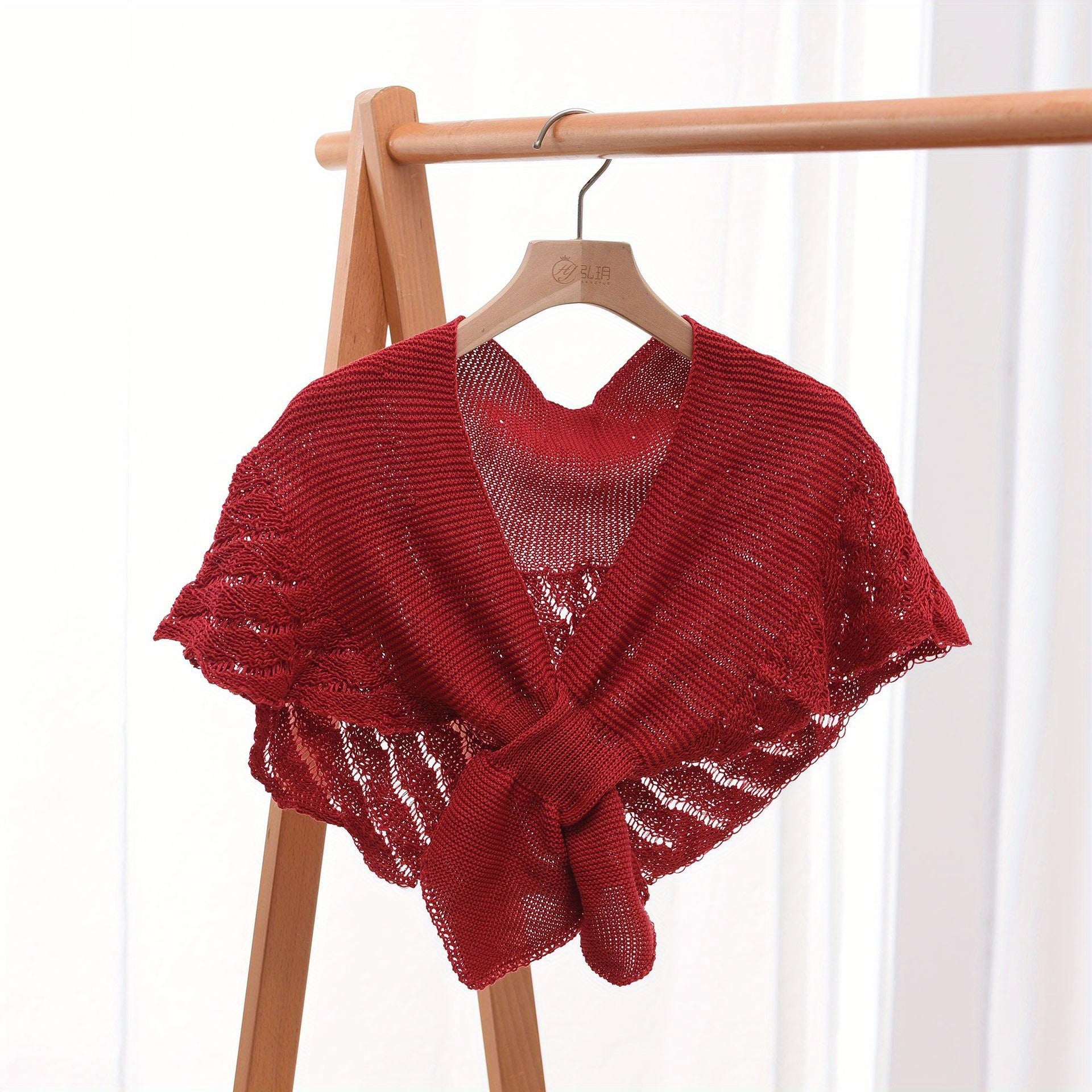 Knitted Triangle Shawl Wrap Fishtail Pattern Hollow Knitted Shawl