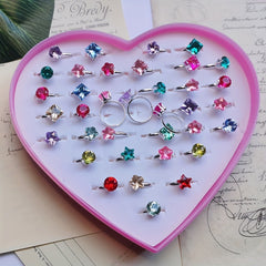 5pcs Alloy Girls Rings Mixed Style Mixed Colors Rhinestone Rings