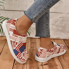 Women's Flag Print Canvas Shoes Casual Lace Up Outdoor Shoes Lightweight