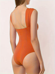 Twist Front One Piece Swimsuit Wide Straps