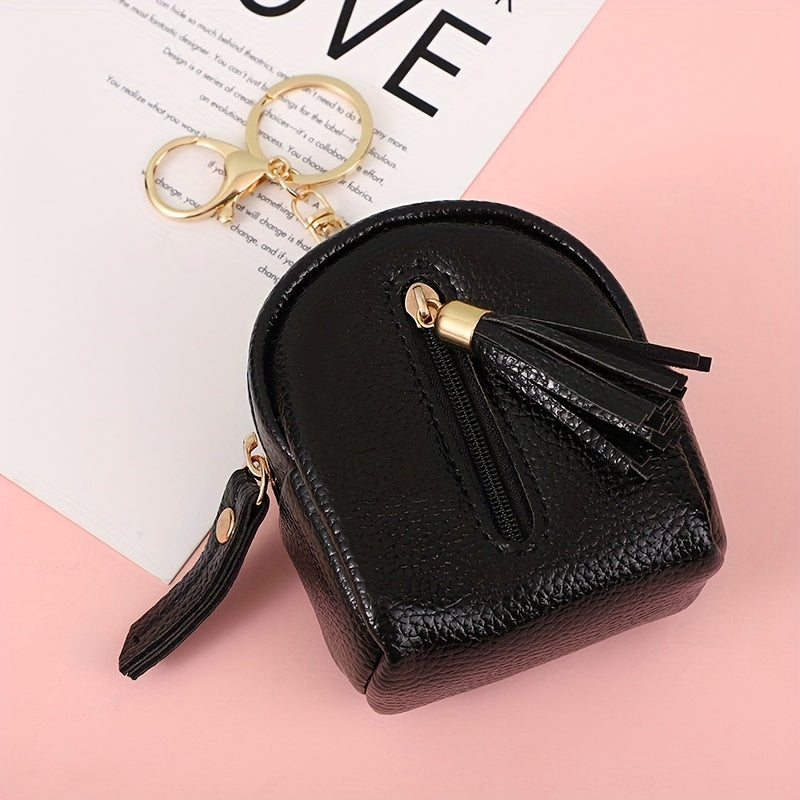 Leather Zip Tassel Coin Purse Earphone Bag Keychain Pendent