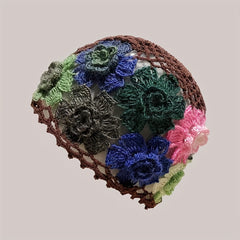 Cotton Hollow Crochet Skull Cap Knit Floral Beanie Hat