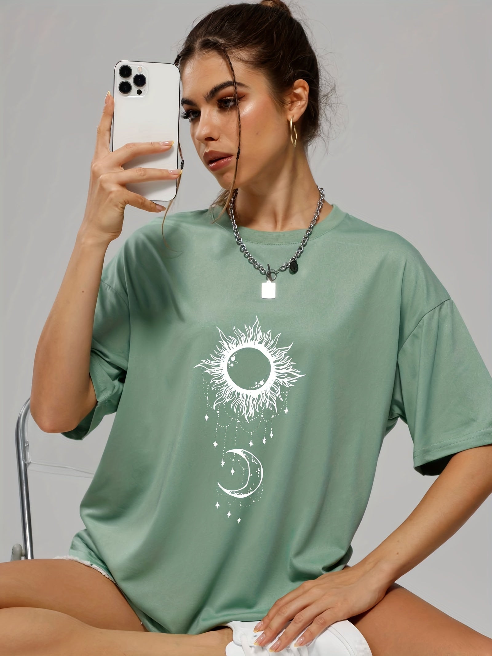 Sun & Moon Print Casual Short Sleeve Tee