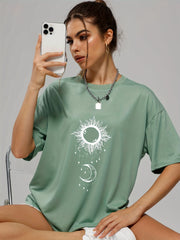 Sun & Moon Print Casual Short Sleeve Tee