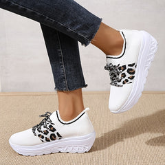 Leopard Stripe Flying Woven Sneakers Soft Sole Shoes